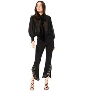 NWT MISA LOS ANGELES SUPERSTAR CROPPED FLARE GROMMET FRINGE JEANS